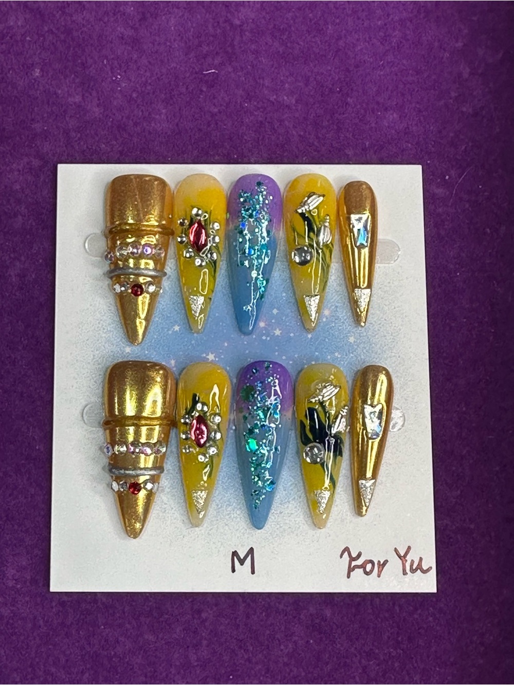Handcrafted Gold & Multicolor Stiletto Press-On Nail Set
